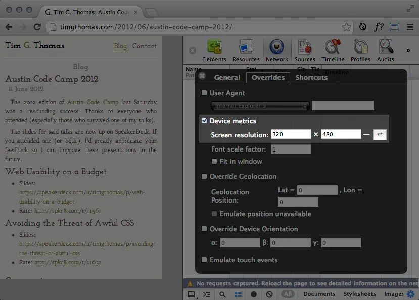 My blog, viewed at the iPhone's resolutino of 320×480